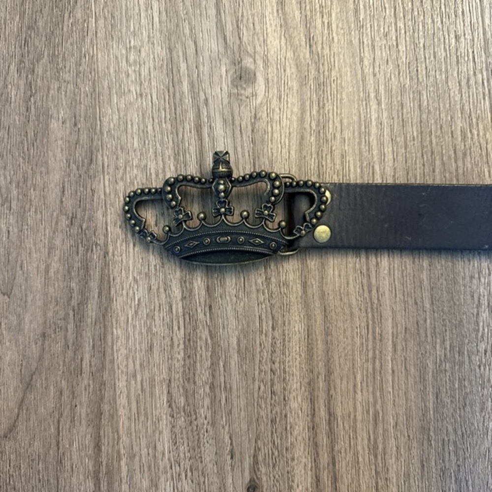 Brown Leather Belt with Crown Buckle